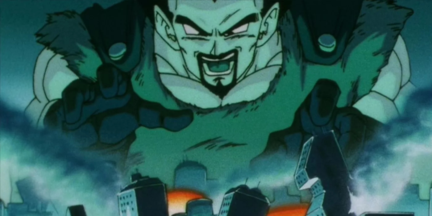 King Vegeta looms over the Tuffle's planet in Dragon Ball.