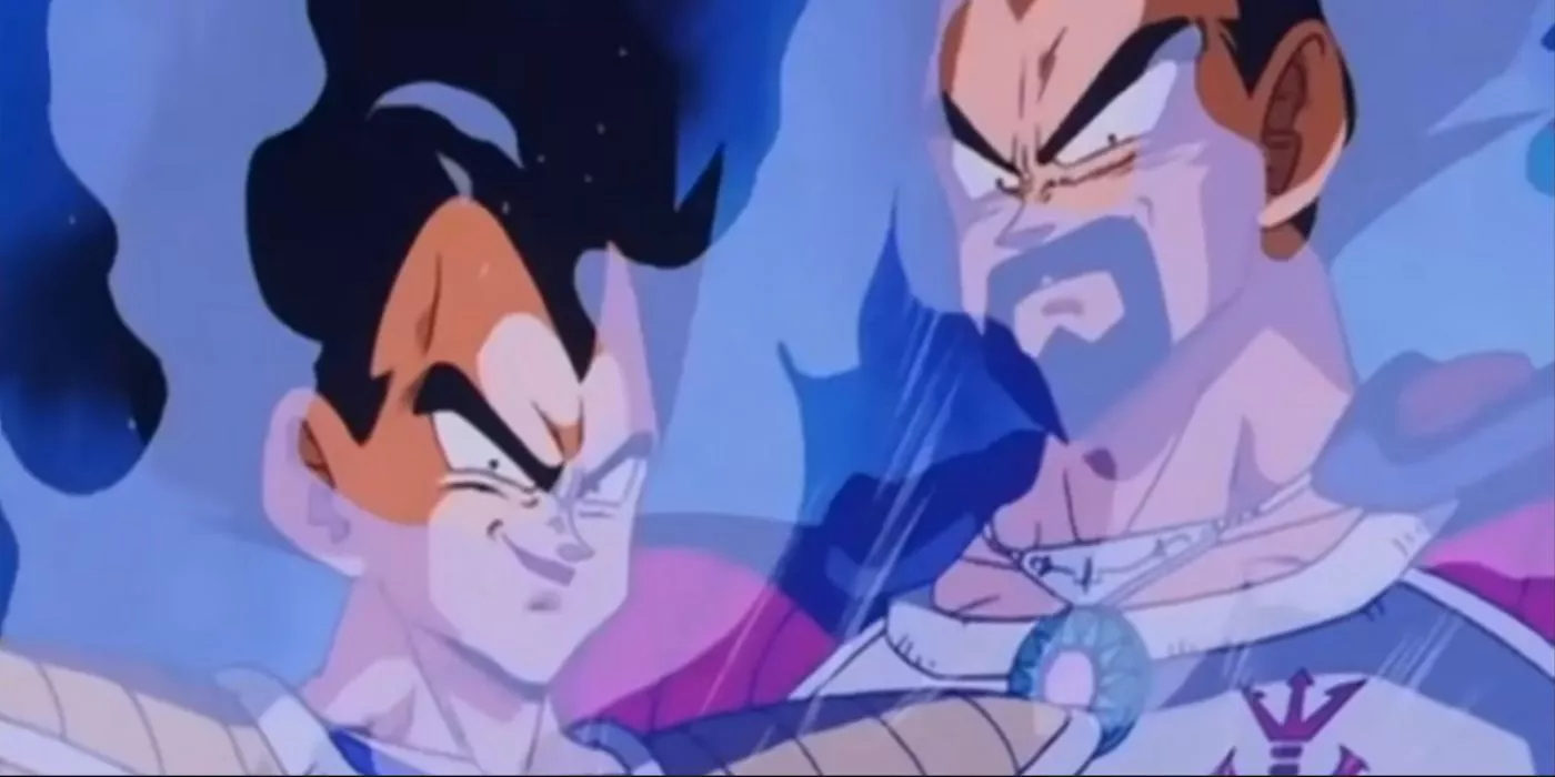 King Vegeta and Prince Vegeta wickedly grin together in Dragon Ball Z.