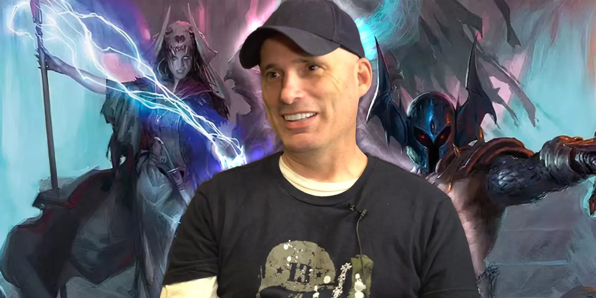 Chris Perkins in front of the D&D DM's Guide Cover Art