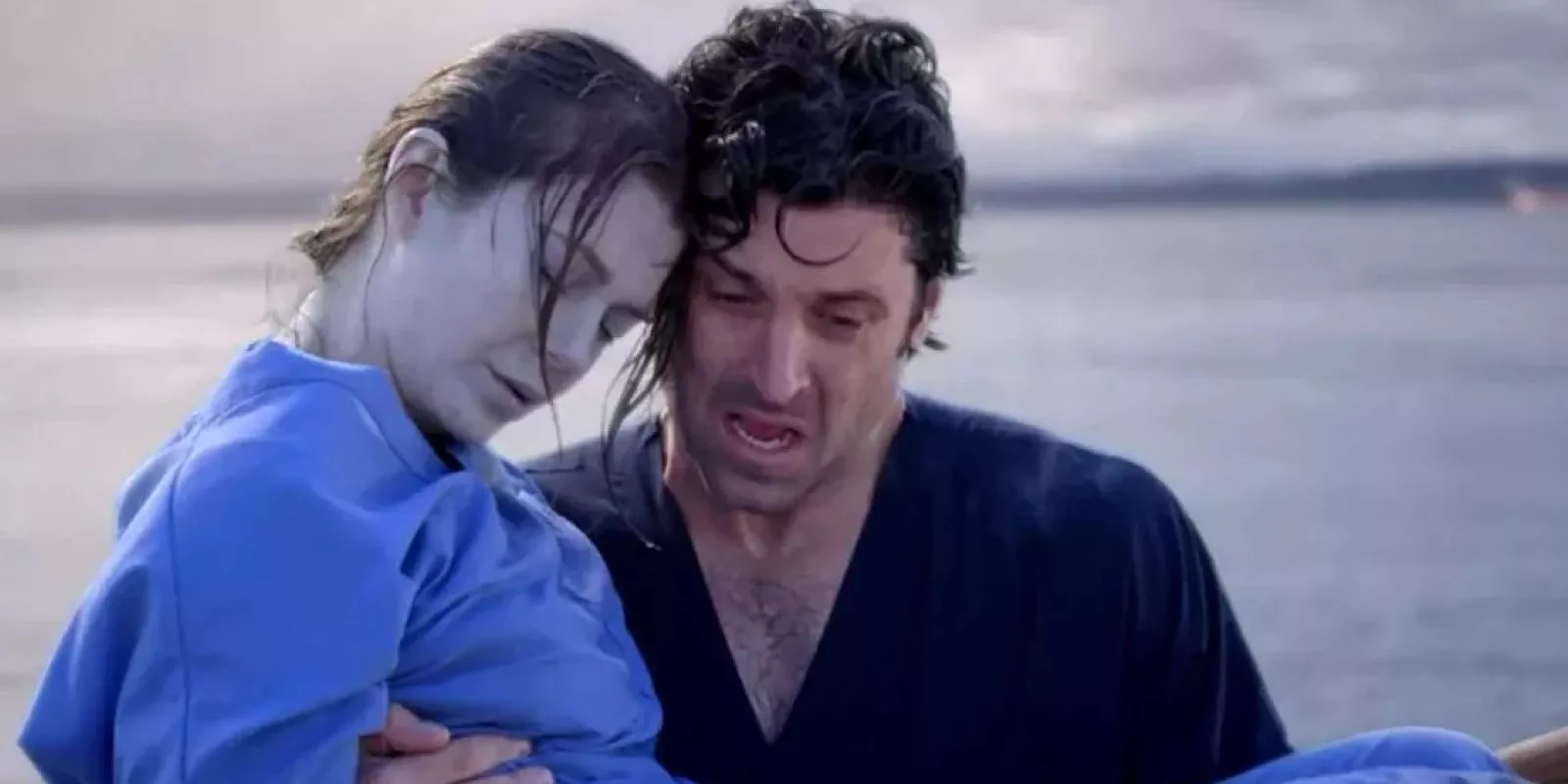 Derek carries a pale Meredith out of the freezing water in Grey's Anatomy Season 3