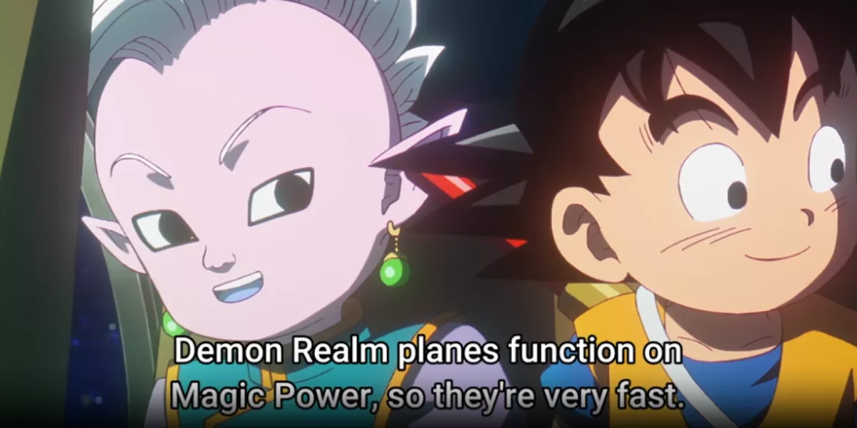 Shin hablando con Goku sobre los aviones del Reino Demonio