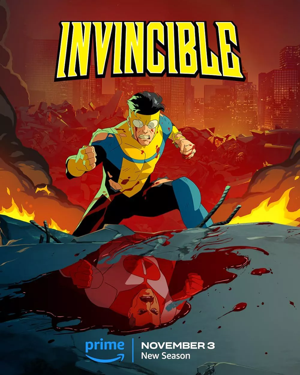 Mark Grayson ve un reflejo de su padre, Omni-Man, en la imagen promocional de Invincible.