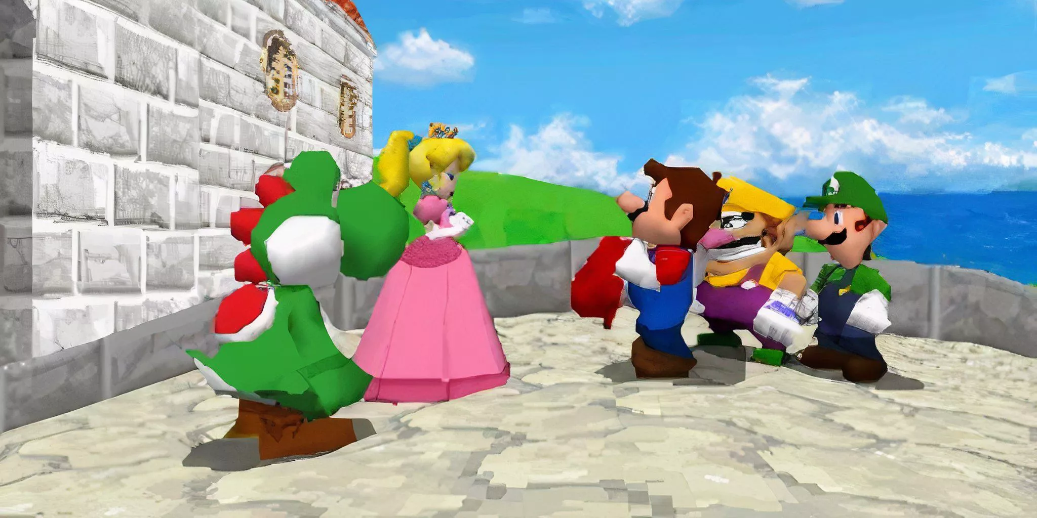 Mario, Luigi, Wario, Yoshi y Peach en Super Mario 64 DS