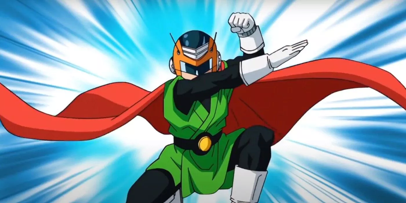 The Great Saiyaman strikes a dramatic pose in Dragon Ball Z