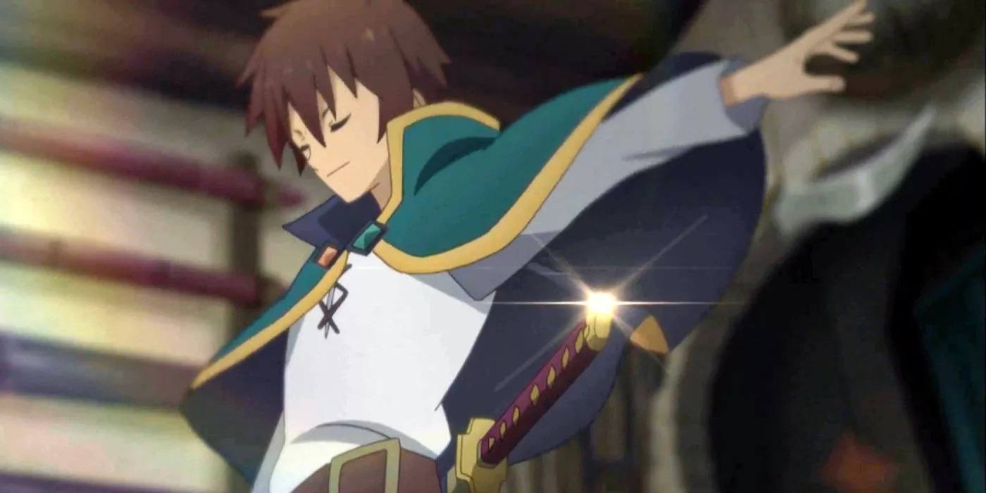 Kazuma Sato from Konosuba looking the part of an adventurer