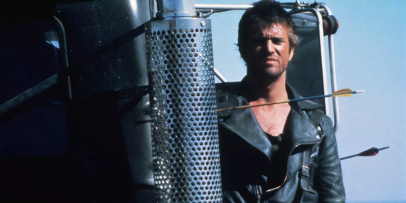 Mel Gibson as Mad Max checking on the innocent settlement moments after the epic tanker chase in Mad Max 2: The Road Warrior.