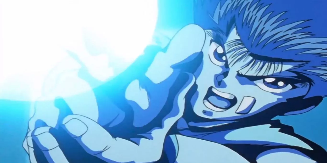 Yusuke Urameshi releases his Spirit Gun in Yu Yu Hakusho