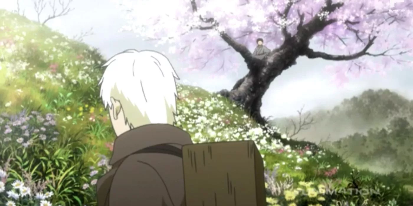 Gingko wandering through the countryside in Mushishi.