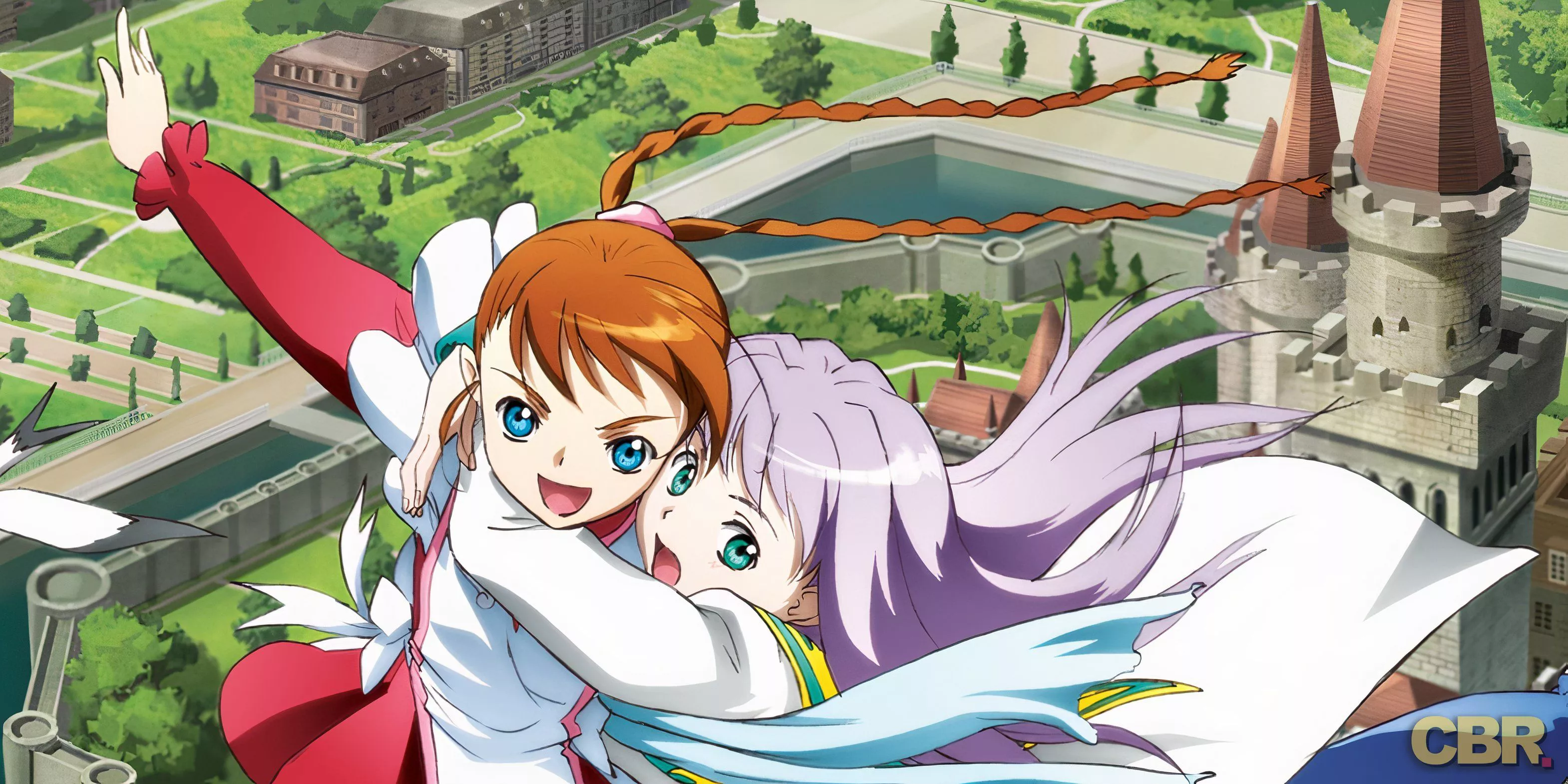 Arika y Mashiro volando por el cielo en My-Otome