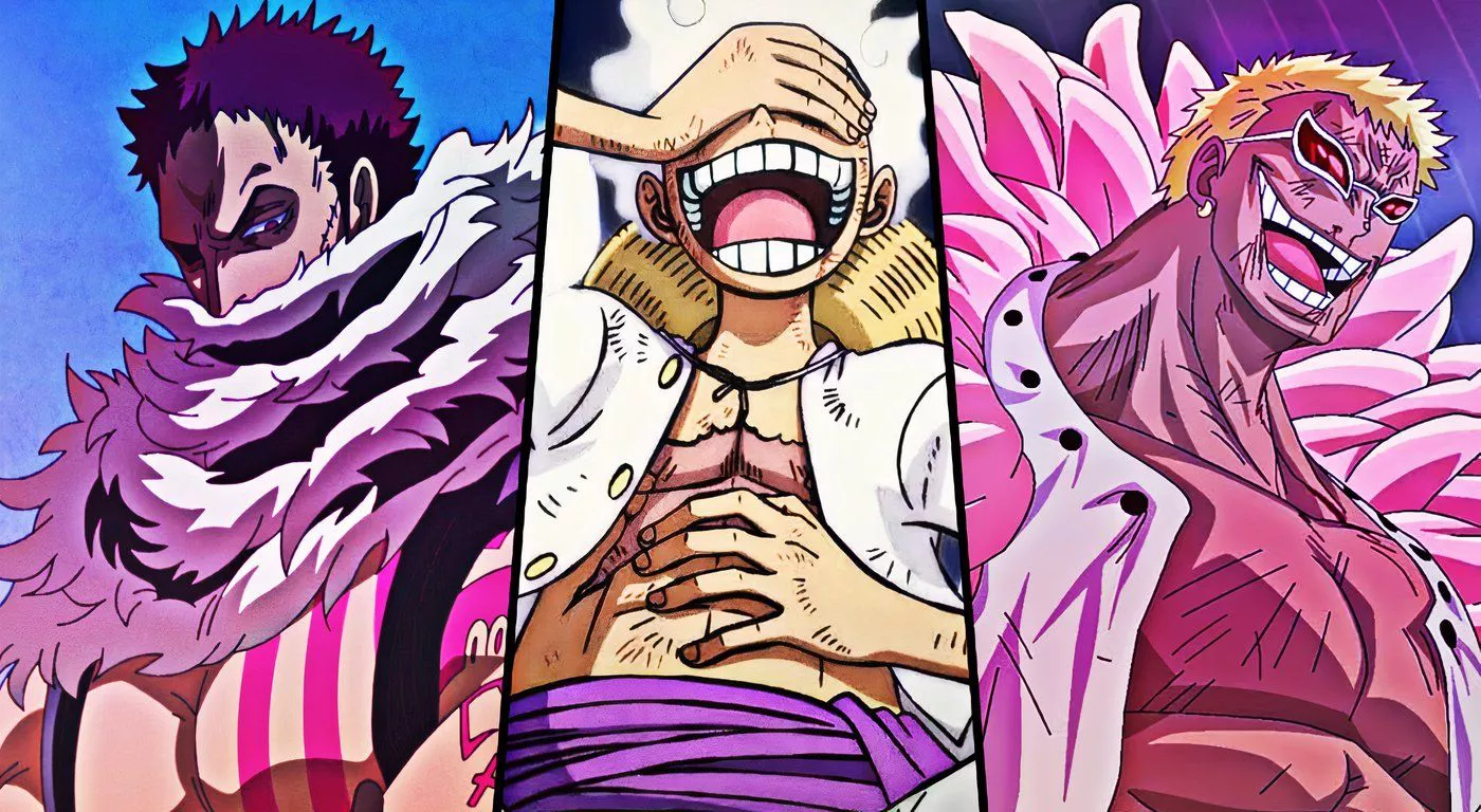 Katakuri, Gear 5 Luffy y Doflamingo de One Piece