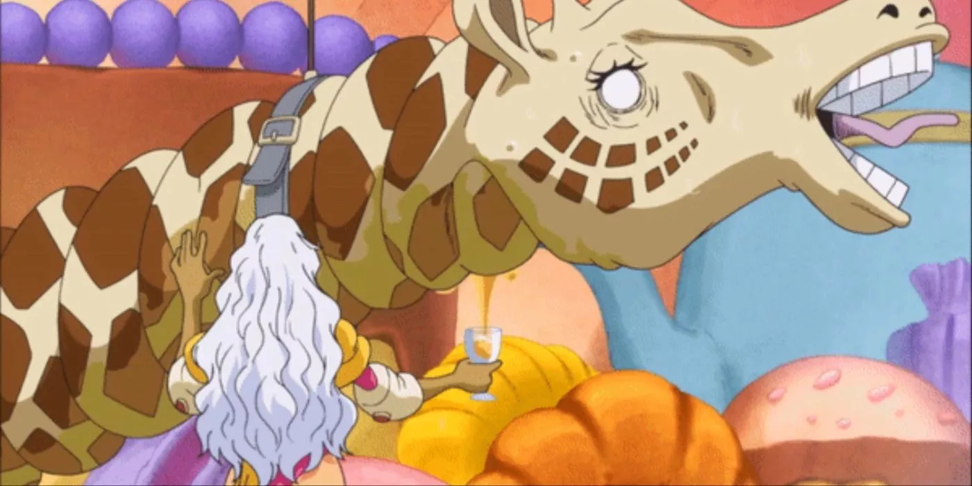 Charlotte Smoothie Retuerce una Jirafa para Hacer Jugo en One Piece