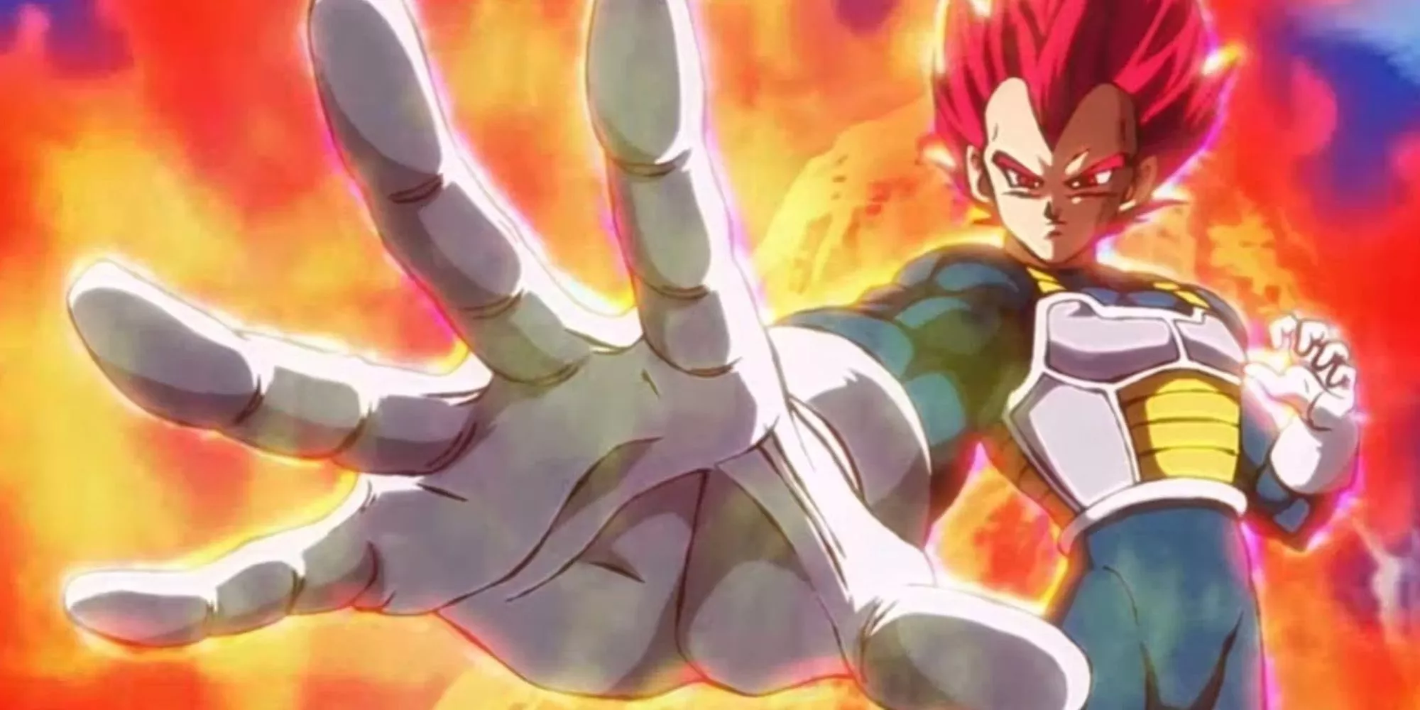 Vegeta Super Saiyan God potencia un ataque en Dragon Ball Super: Broly.