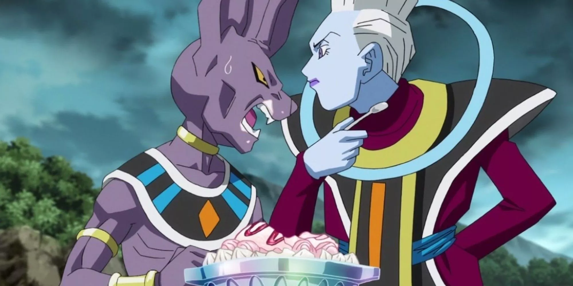 Beerus y Whis luchan por compartir una comida - Dragon Ball Super