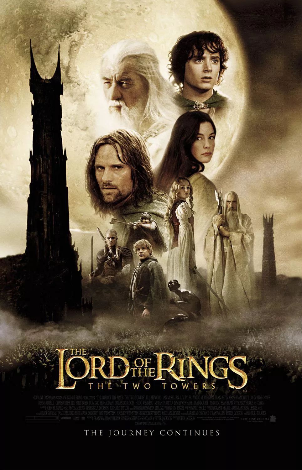 Frodo, Gandolf, Sam, and their allies pose in The Lord of the Rings: The Two Towers (2002)