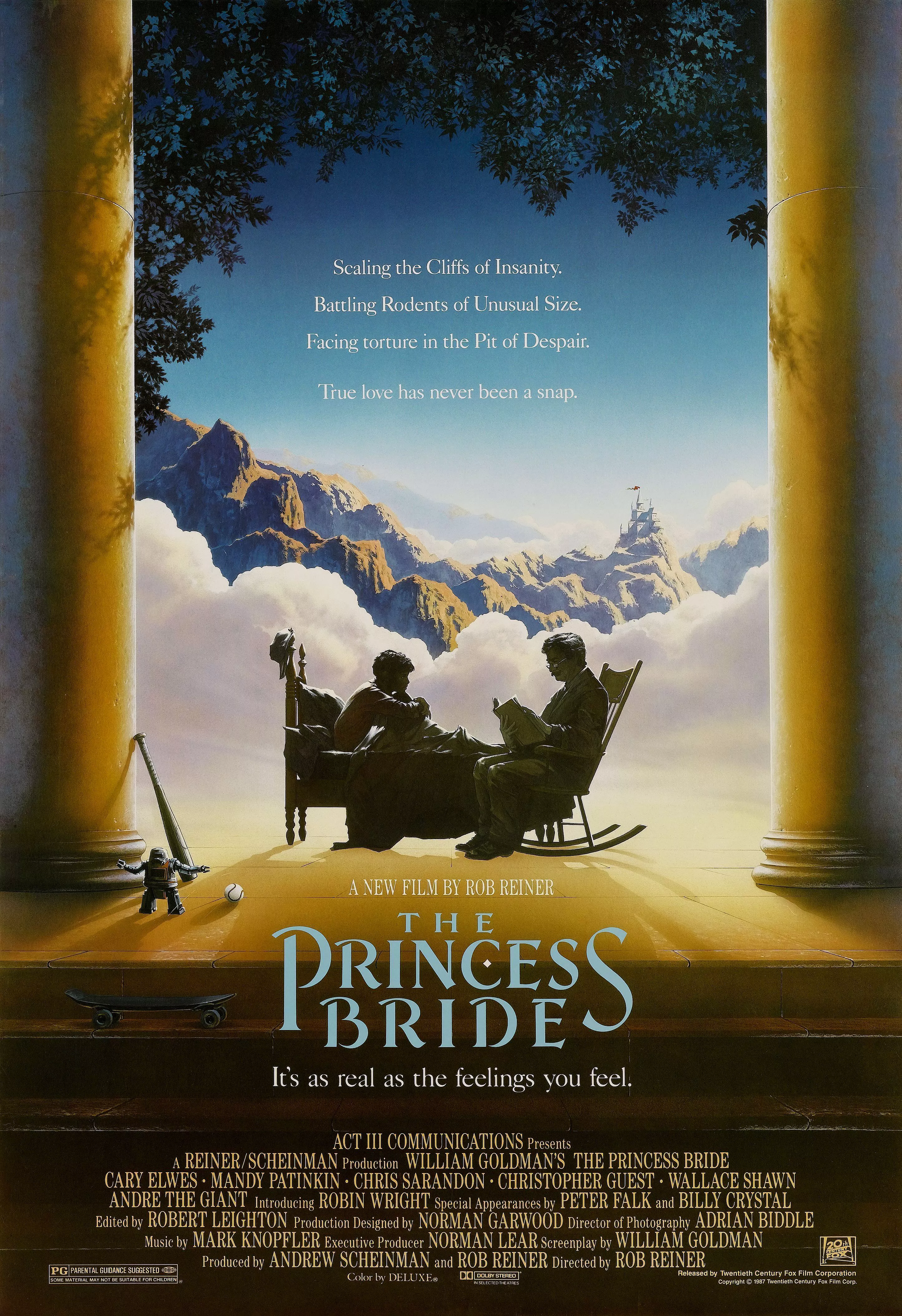 The Princess Bride 1987 Film Poster shows the grandfather and grandson before a magical backdrop.