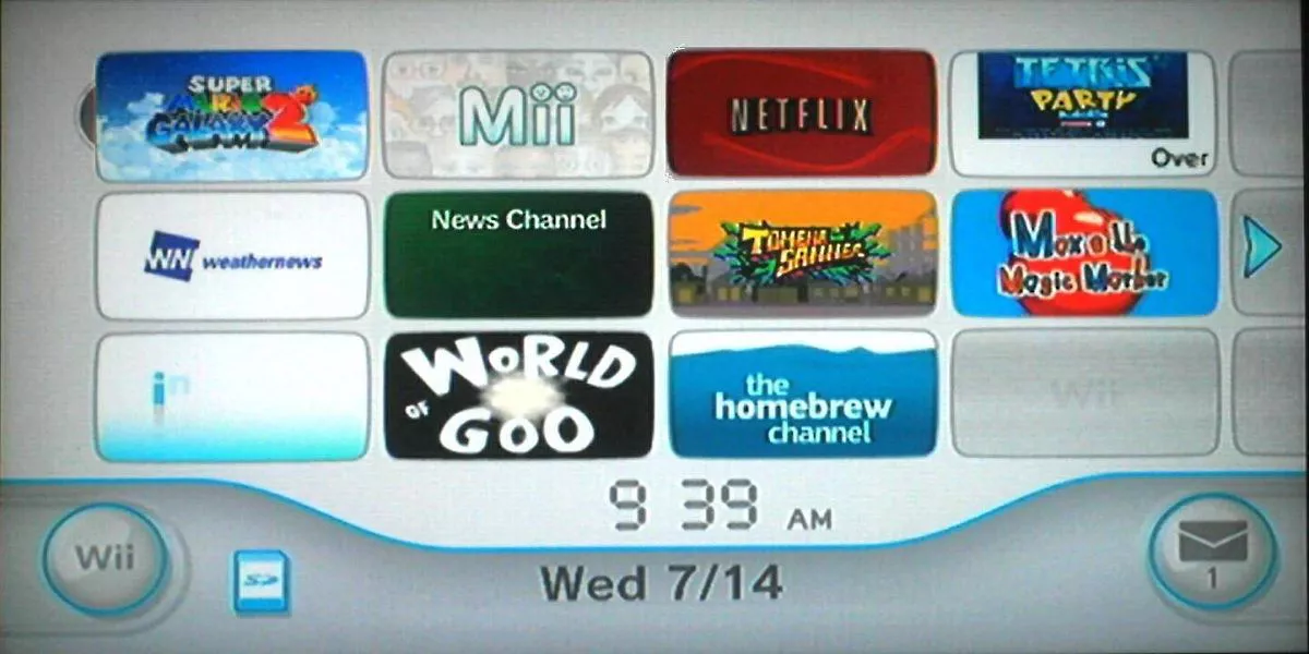 Pantalla de selección de canales para Nintendo Wii