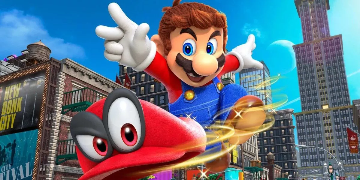 Mario lanza a Cappy para la imagen principal de Super Mario Odyssey.