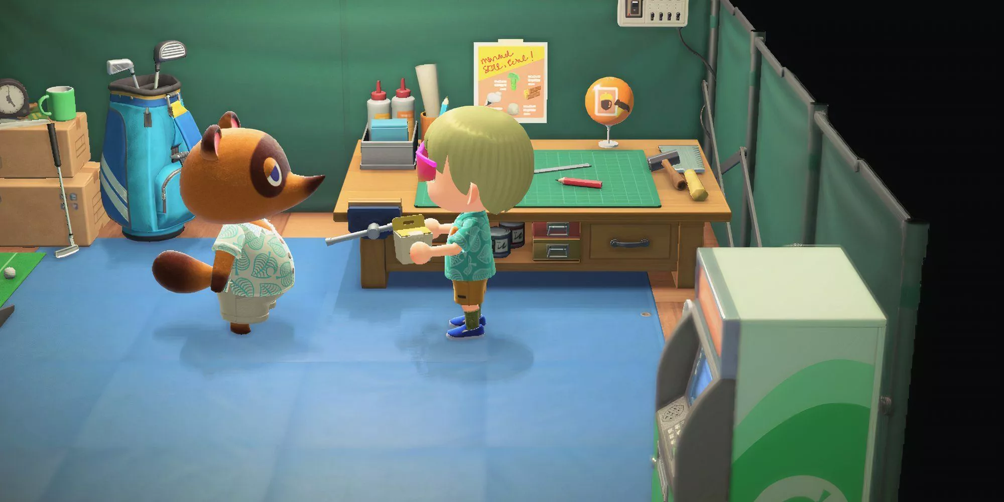 Hablando con Tom Nook en Animal Crossing: New Horizons.