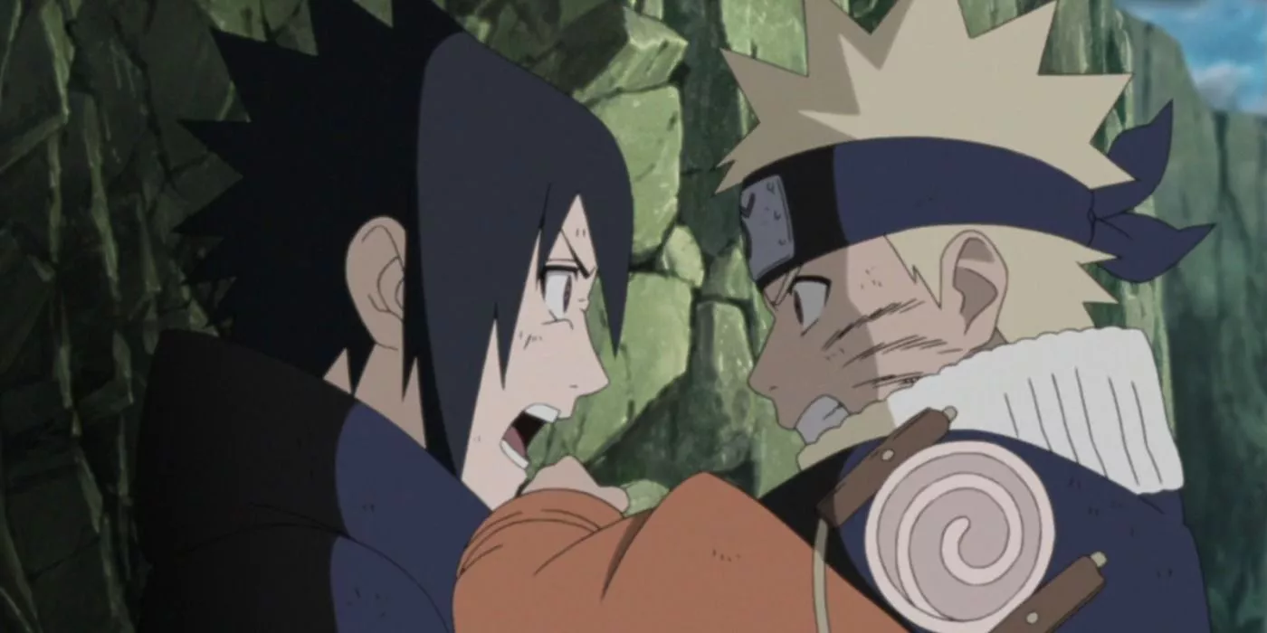 Naruto pelea con Sasuke en el valle final en Naruto.