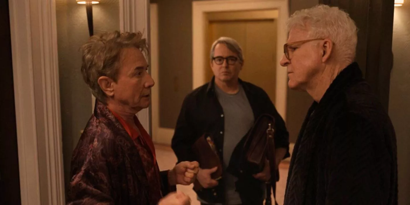 Matthew Broderick as himself with Steve Martin and Martin Short as Charles and Oliver in Only Murders in the Building