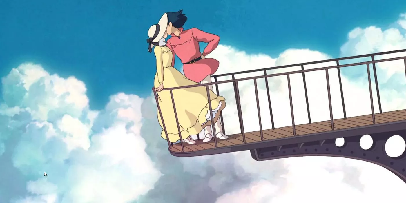 howl and sophie kiss in howl's moving castle