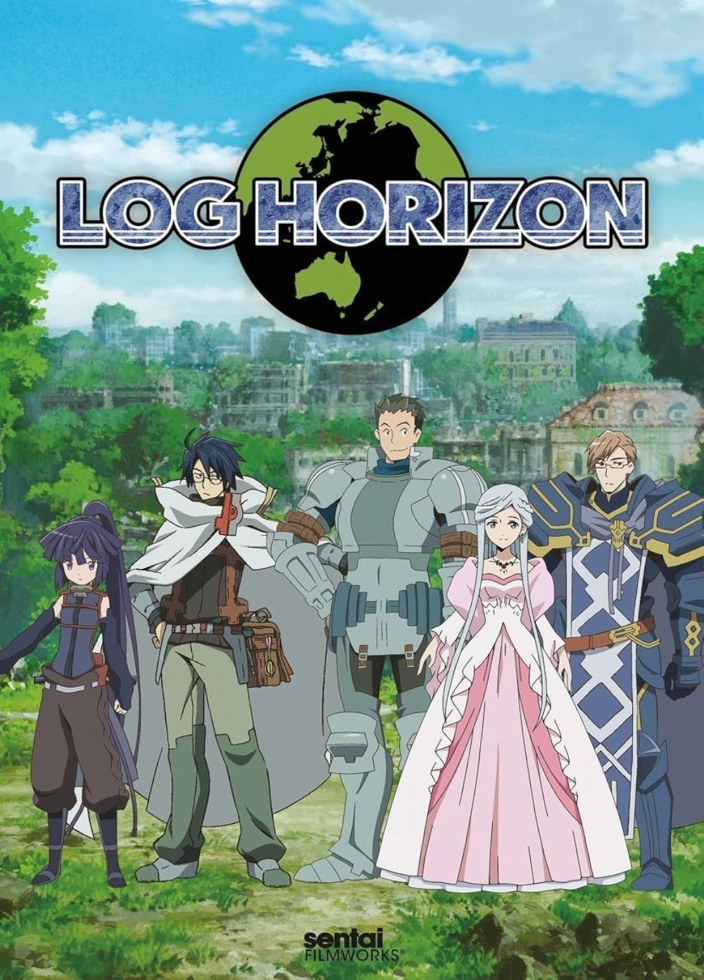 Los miembros del grupo con su líder en el póster de anime de Log Horizon (2013)