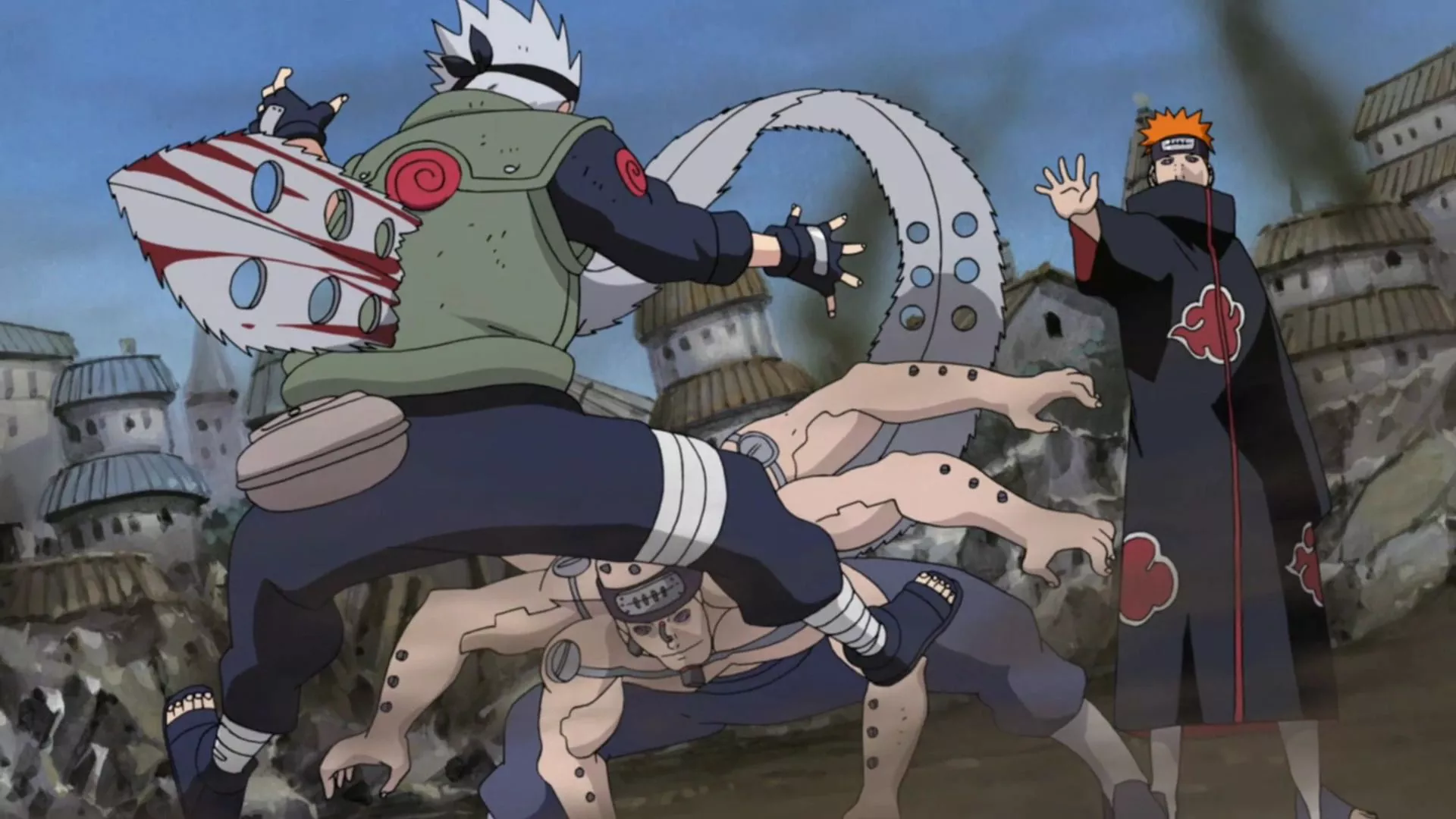 Kakashi getting impaled by Pain