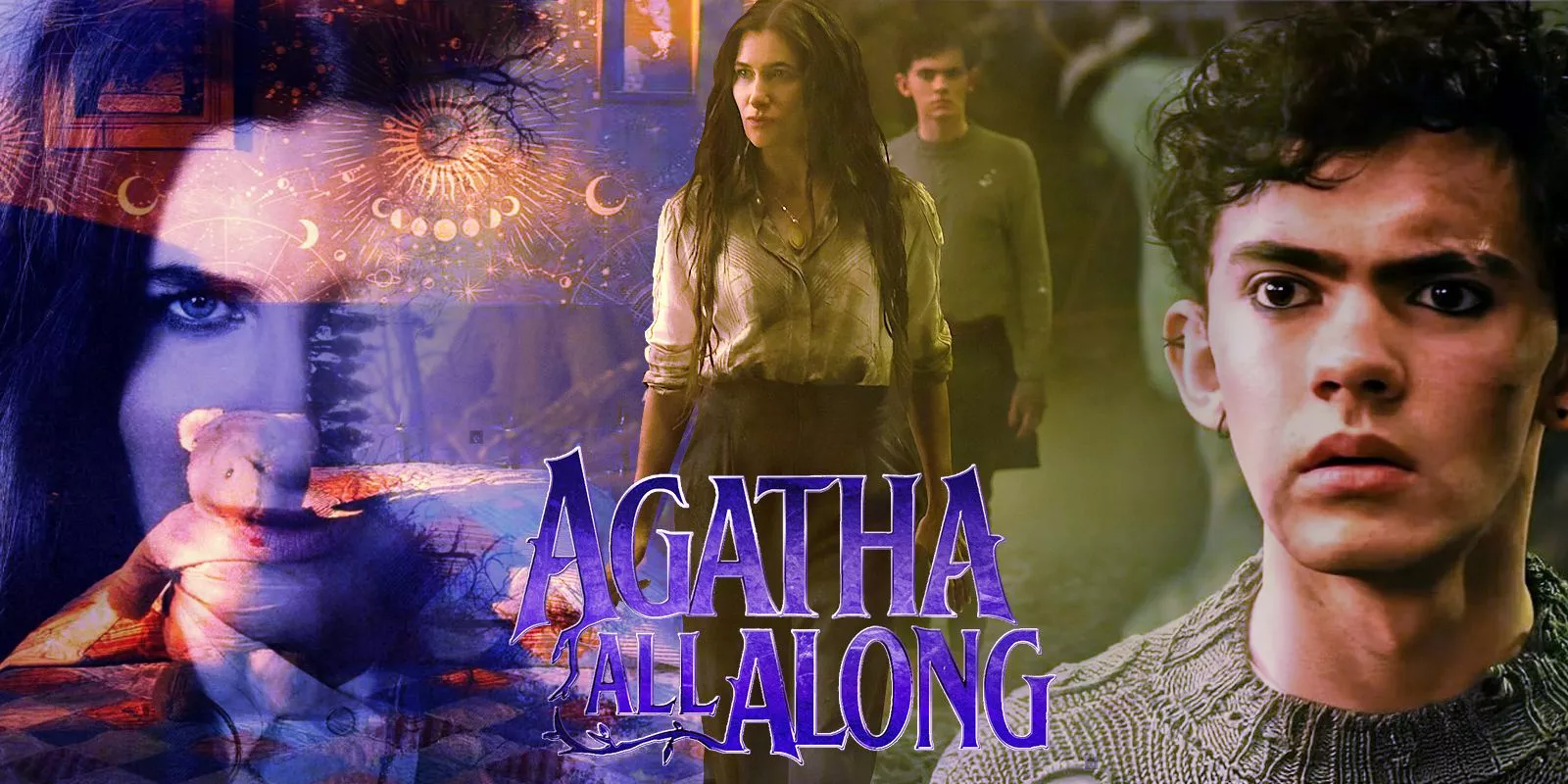 Split image of Agatha Harkness and Billy Maximoff from Agatha All Along.