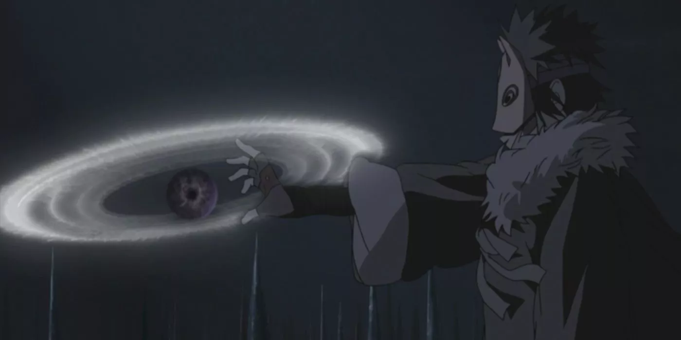 Menma usando su jutsu Great Spiraling Ring contra Yugito Nii en Road to Ninja: La película de Naruto