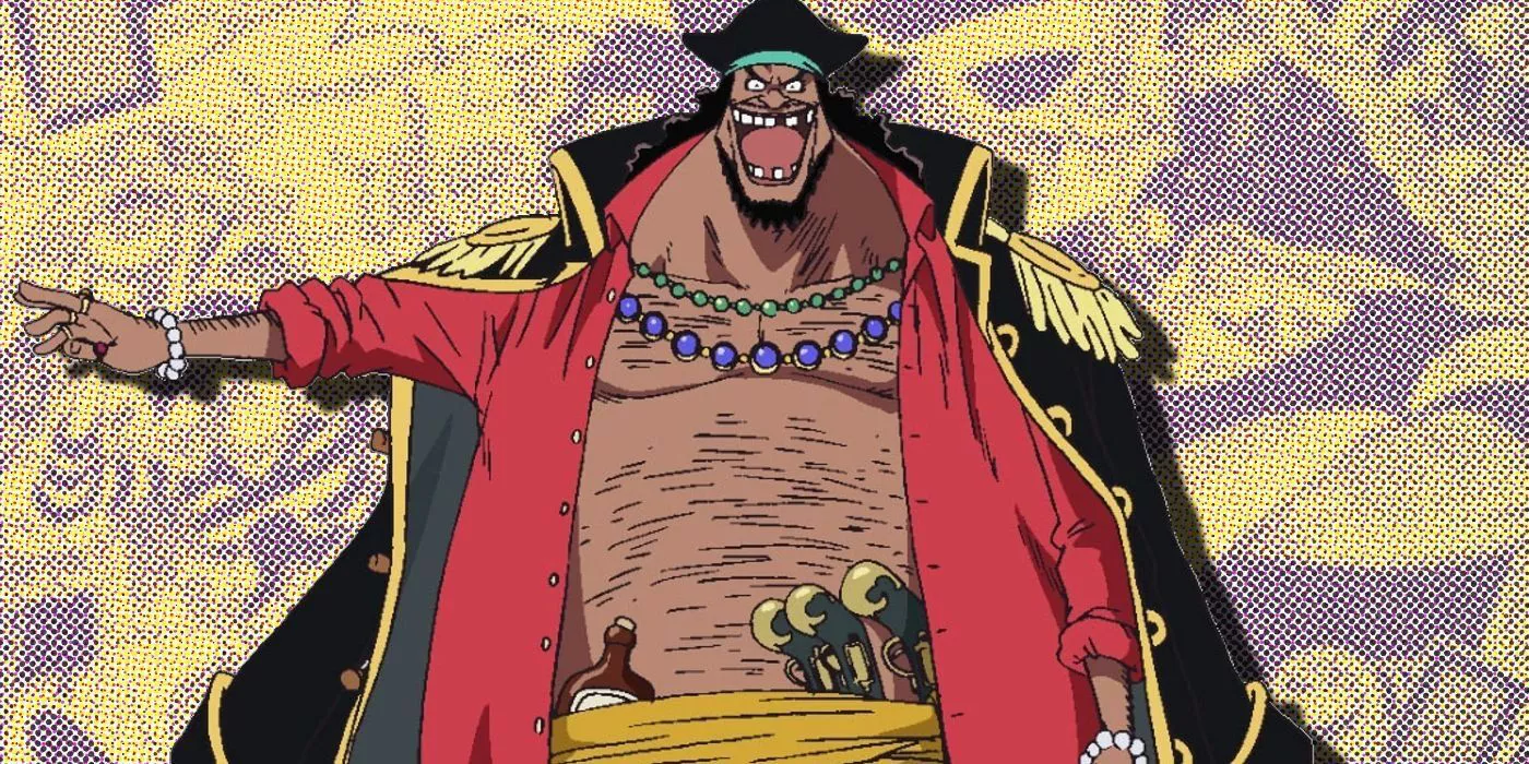 Blackbeard Is Smiling and pointing to the left