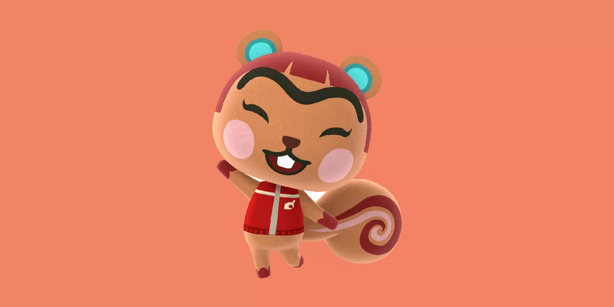 Hazel sonríe y posa en Animal Crossing: New Horizons.