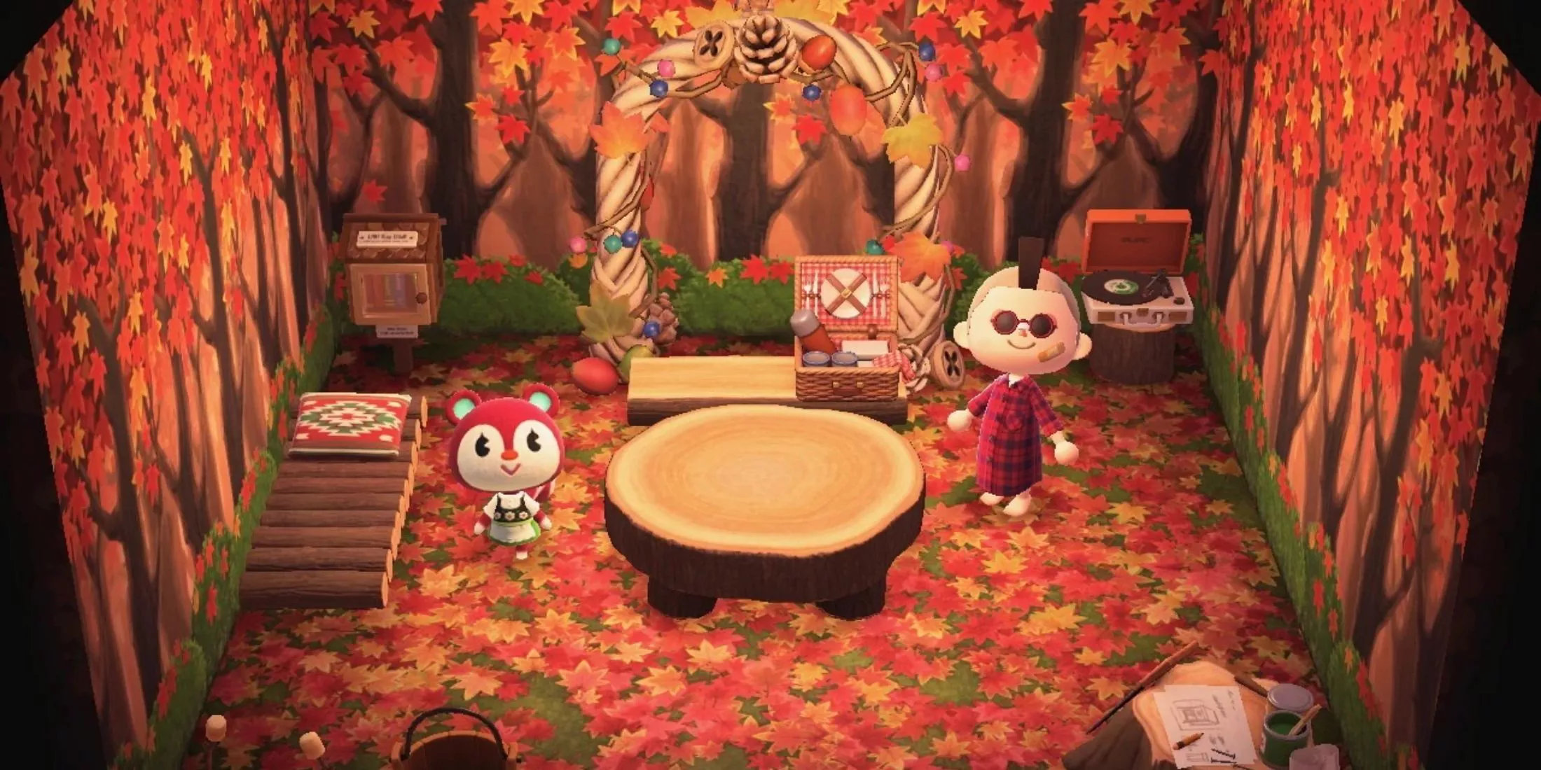 Poppy en su hogar otoñal en Animal Crossing: New Horizons.