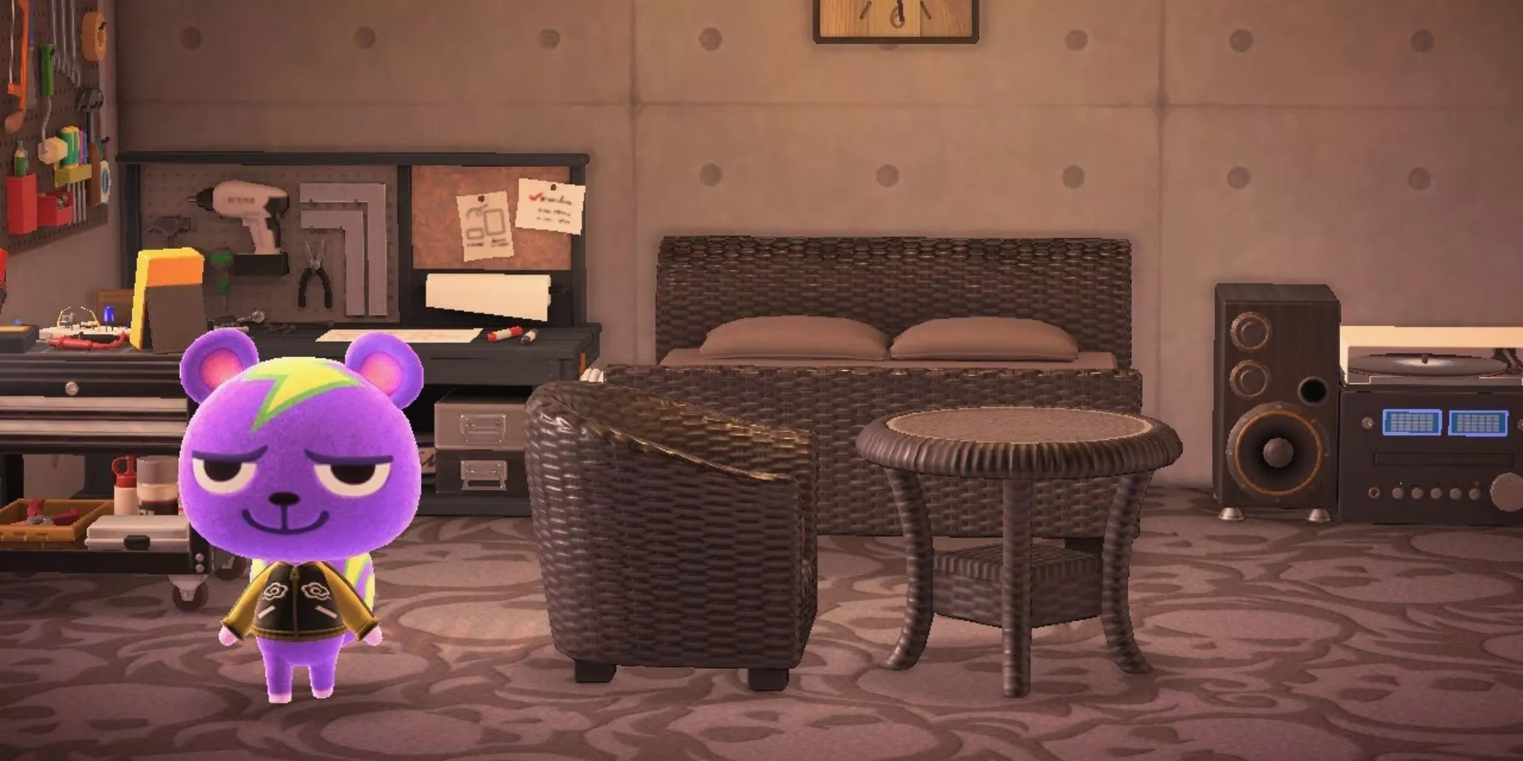 Static sonríe en su casa en Animal Crossing New Horizons.