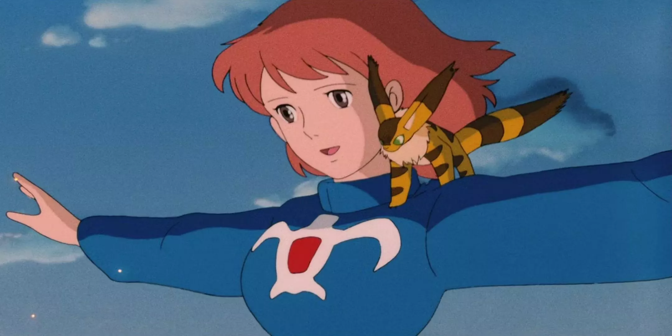 Nausicaä has her arms outstretched in Nausicaa of the Valley of the Wind.