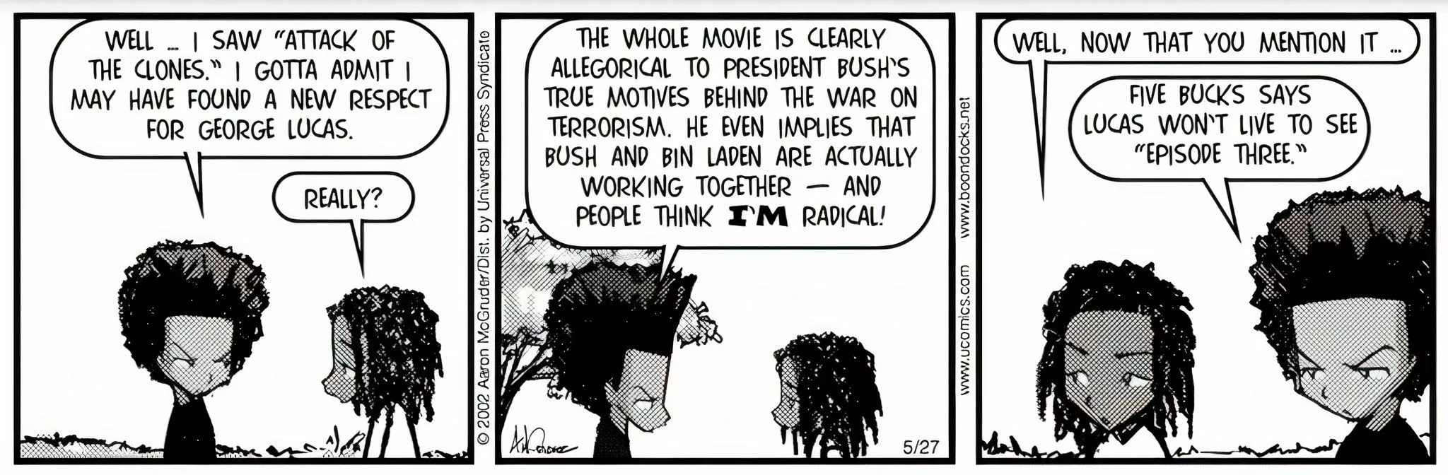 The Boondocks comic strip where Huey tells Ceasar that Emperor Palpatine is a metaphor for President George W. Bush