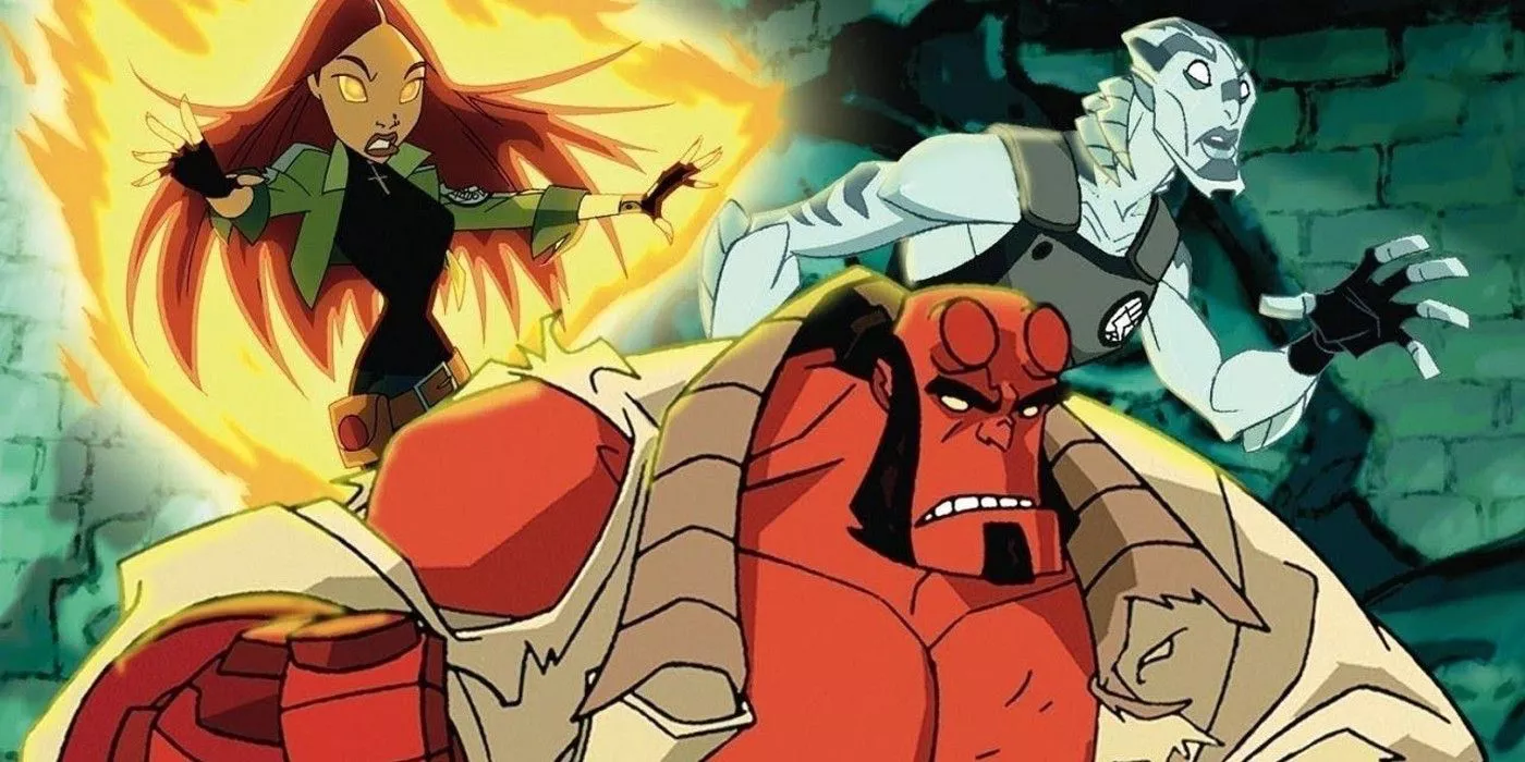 Hellboy, Abe Sapien and Liz Sherman ready for battle in Hellboy Animated.