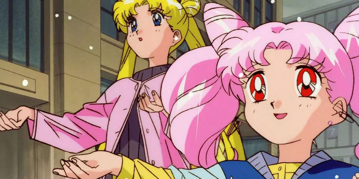 Usagi and Chibiusa standing in the snow in Sailor Moon S The Movie Hearts In Ice.