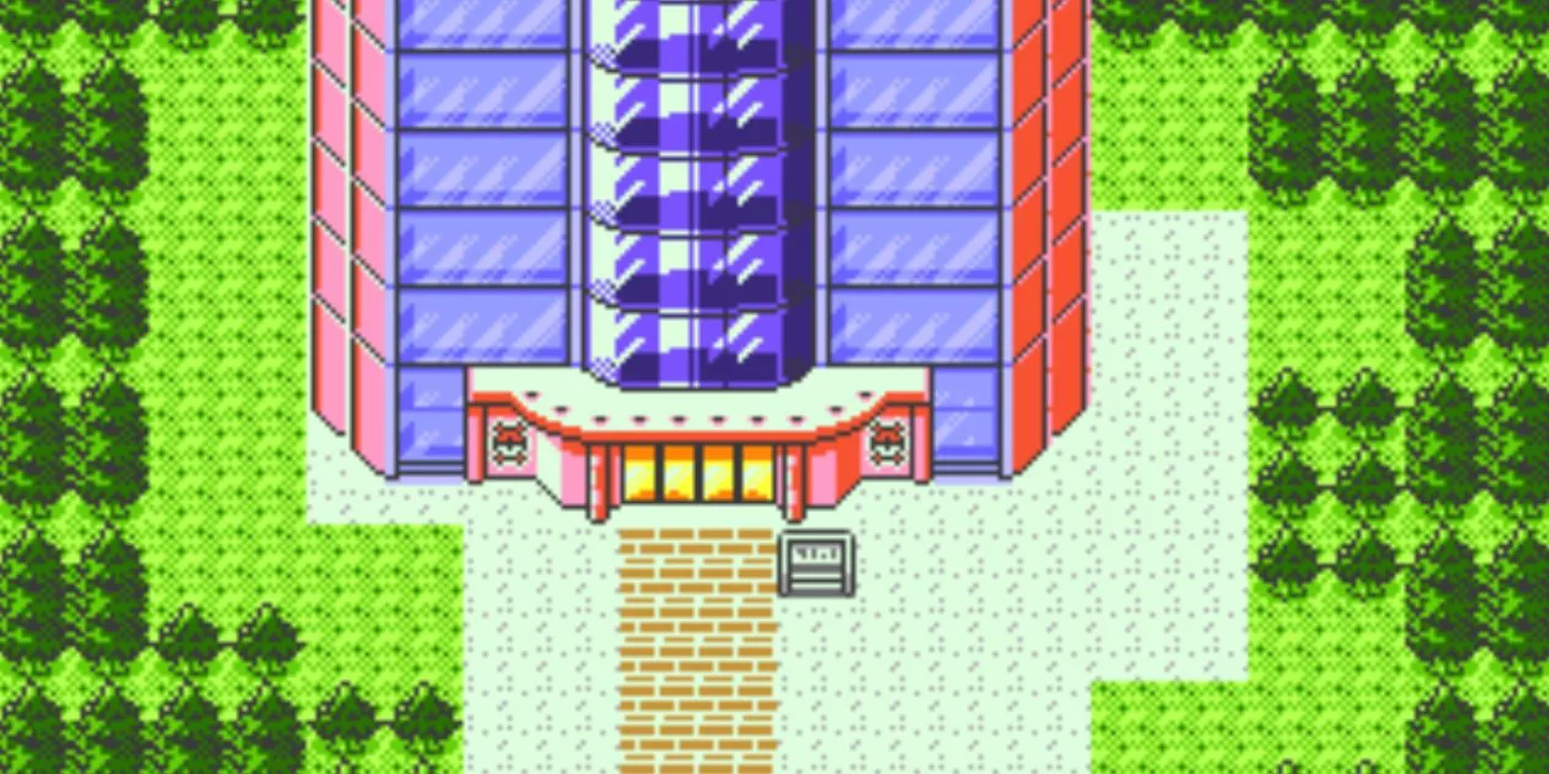 El exterior de la Torre de Batalla en Pokémon Crystal, ubicada en la Ruta 40.