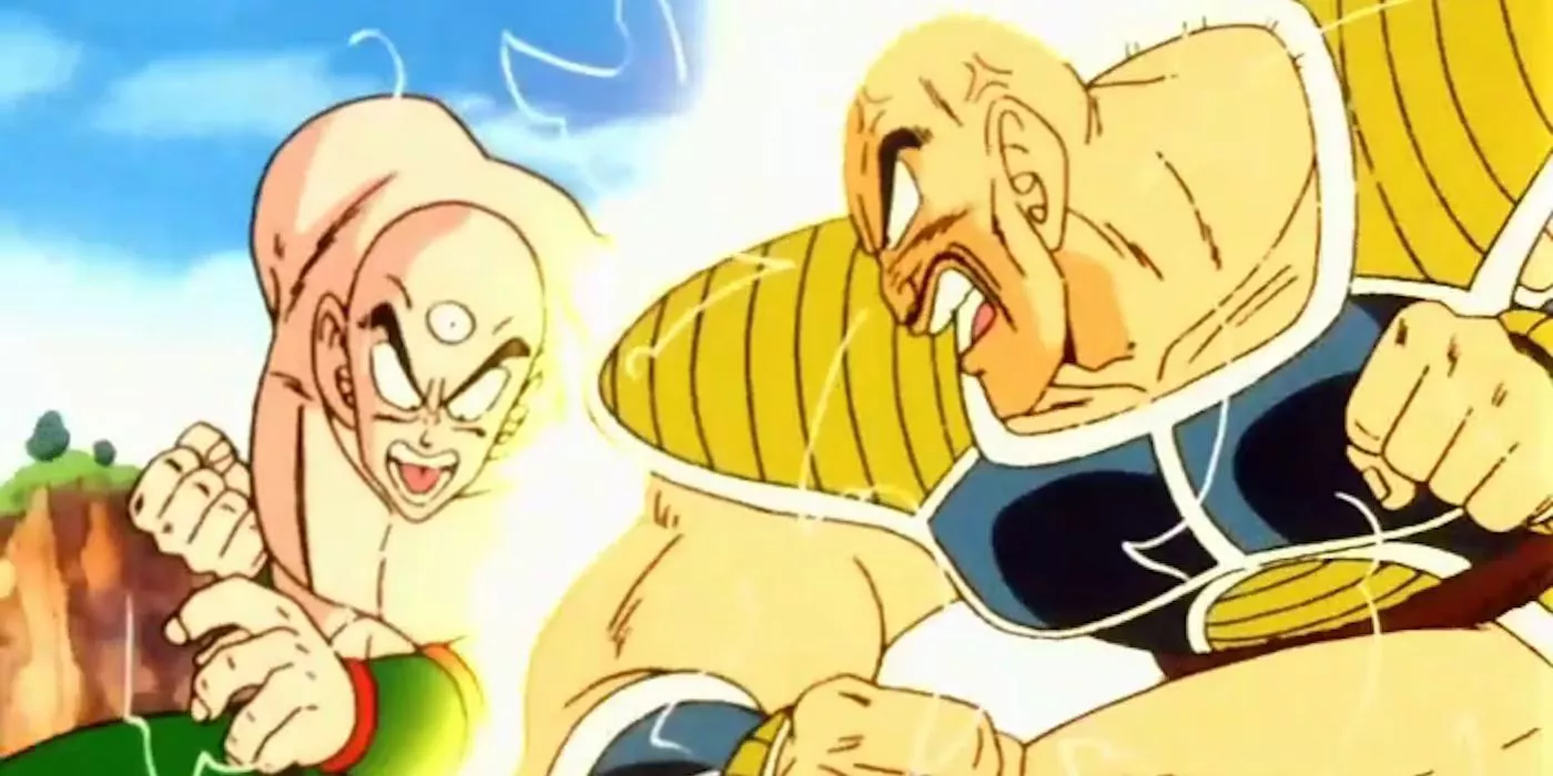 Nappa severs Tien's arm in Dragon Ball Z.