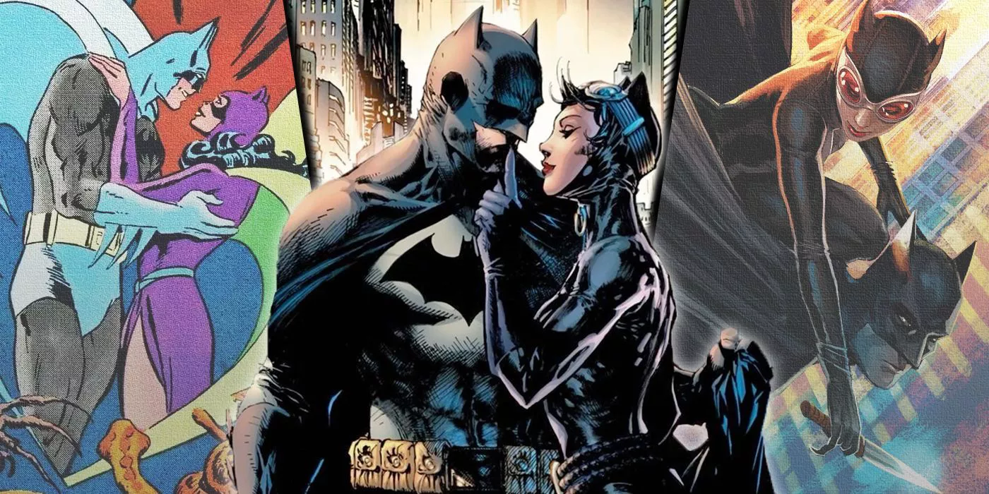 Split image of different Batman and Catwoman comics from DC Comics