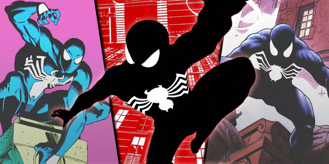 Split image of Marvel covers featuring Symbiote Spider-Man