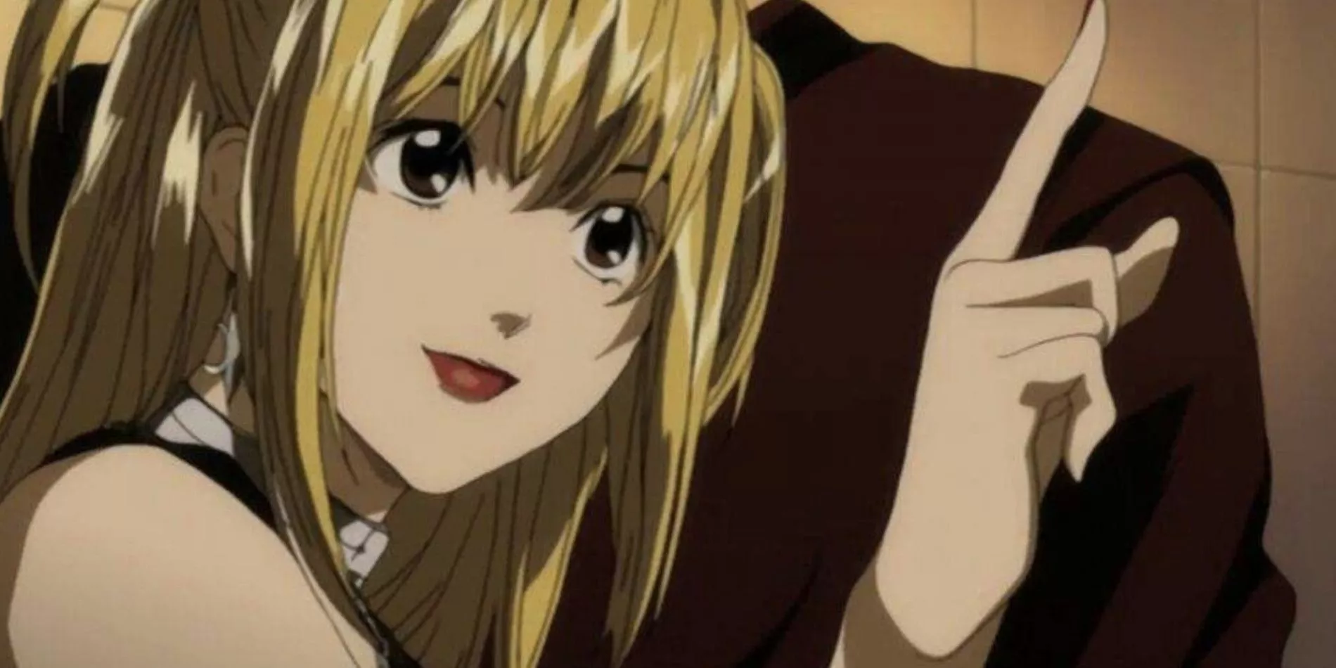 Misa Amane lifts a finger in Death Note.