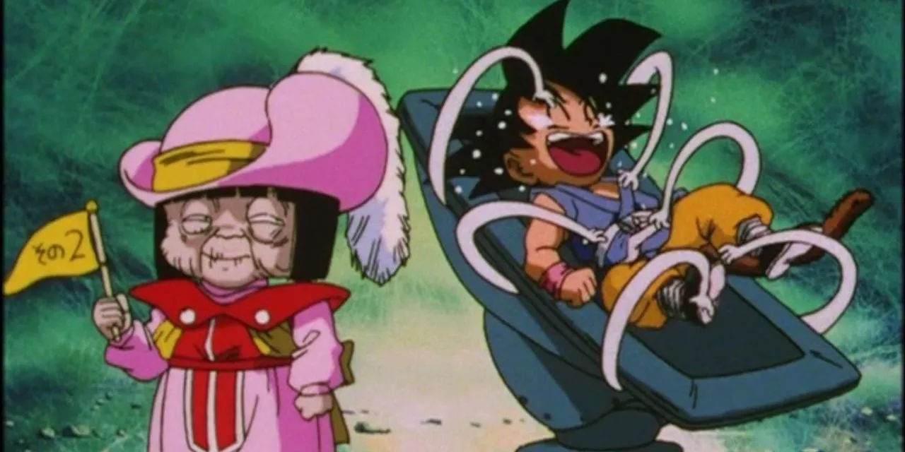 Hell Enma somete a Goku a tortura con cosquillas en Dragon Ball GT.