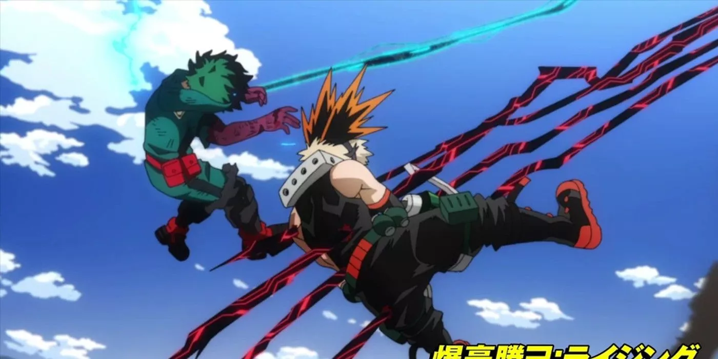 Bakugo atravesado por Shigaraki en My Hero Academia.