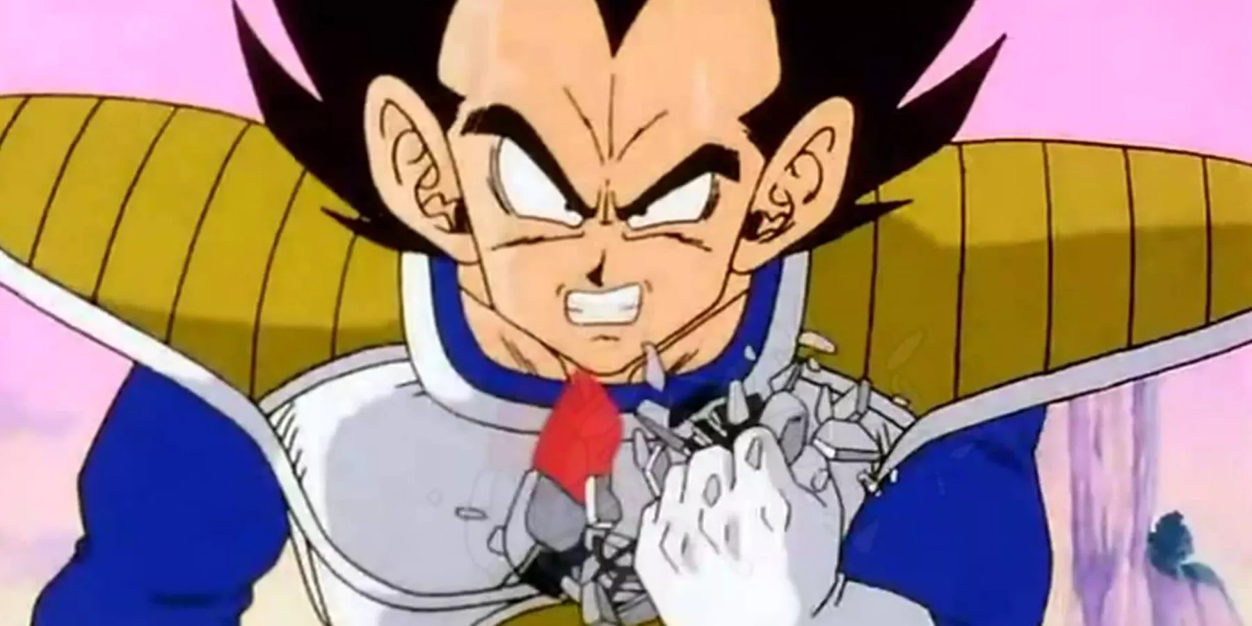 Vegeta aplasta su scouter de batalla en ira en Dragon Ball Z