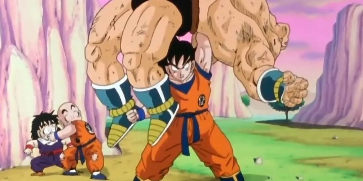 Goku defeats Nappa in Dragon Ball Z.