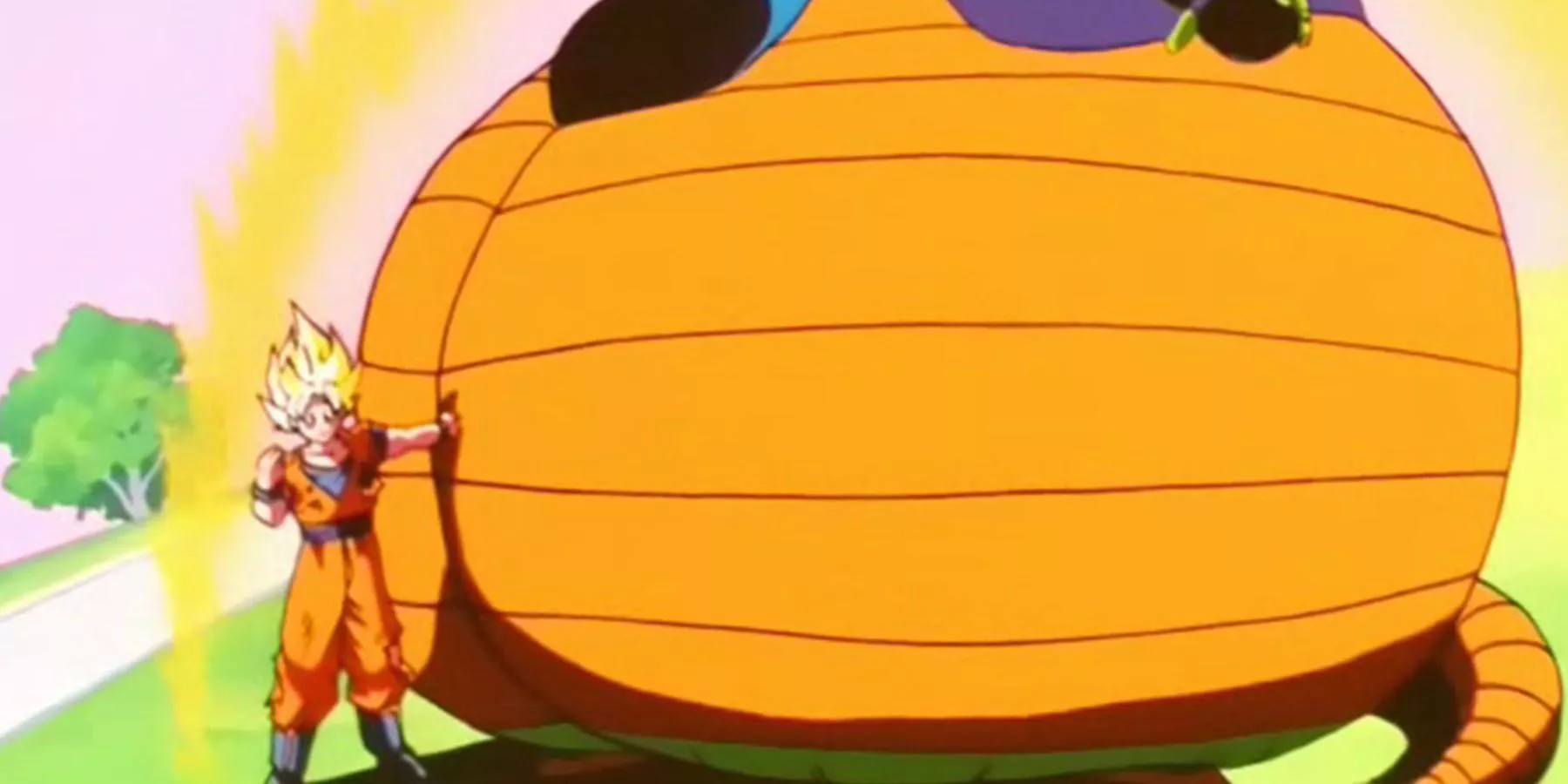 Goku uses Instant Transmission to teleport Cell to King Kai's Planet in Dragon Ball Z.