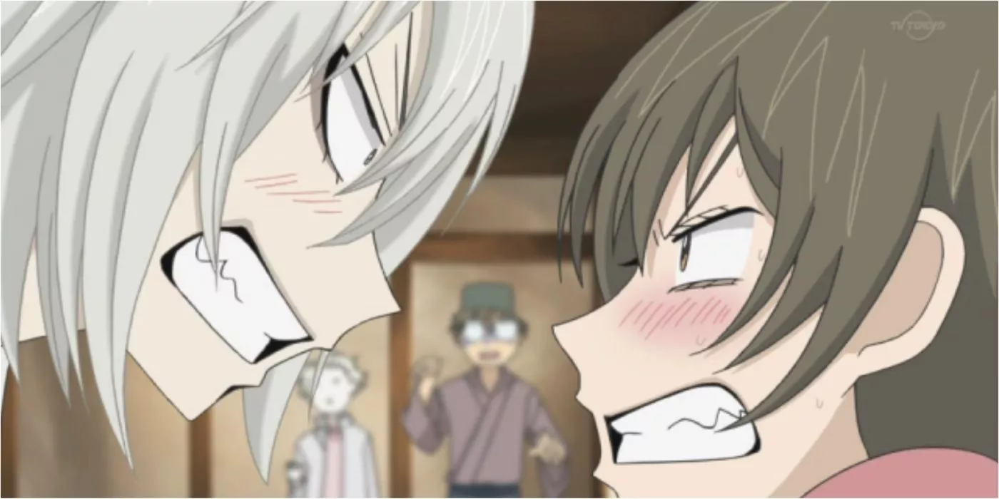 Tomoe y Nanami discutiendo en Kamisama Kiss.