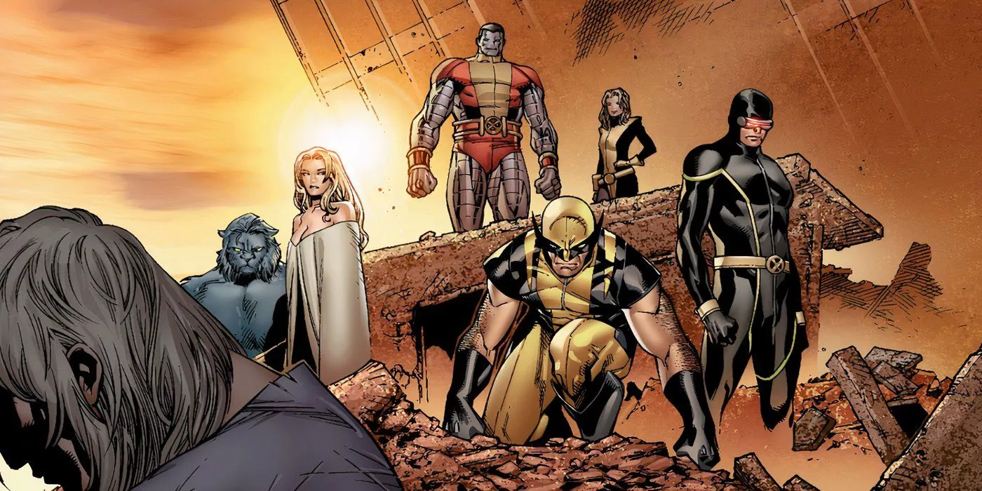 The X-Men confronting a defeated Magneto