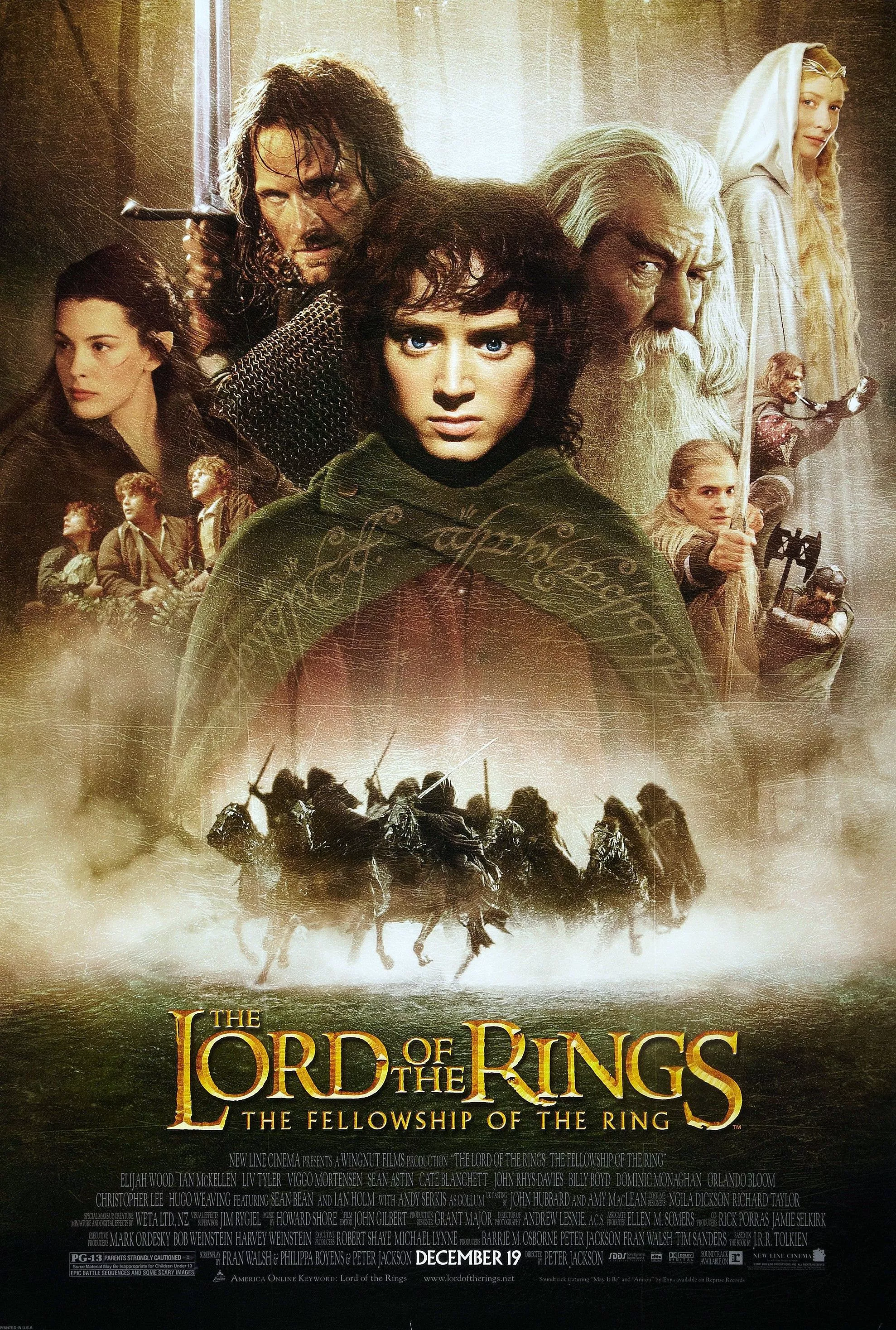 Lord of the Rings: The Fellowship of the Ring Film Poster (2001) shows the Fellowship and Black Riders.